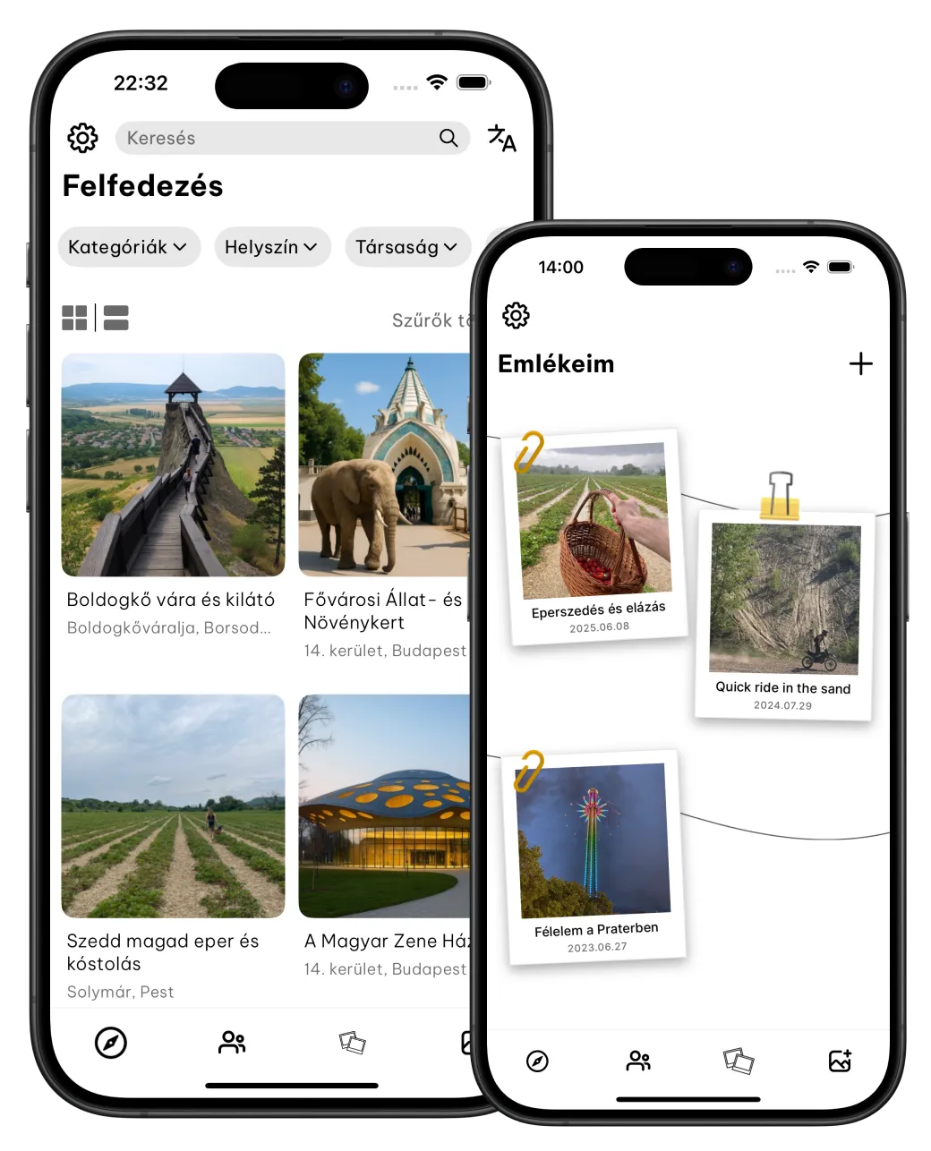 Pages of the app